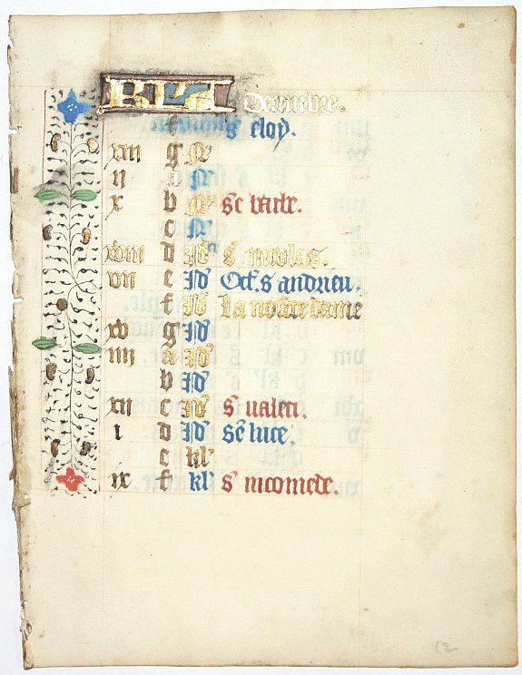 Calendar for December from a French Book of Hours, written around 1470